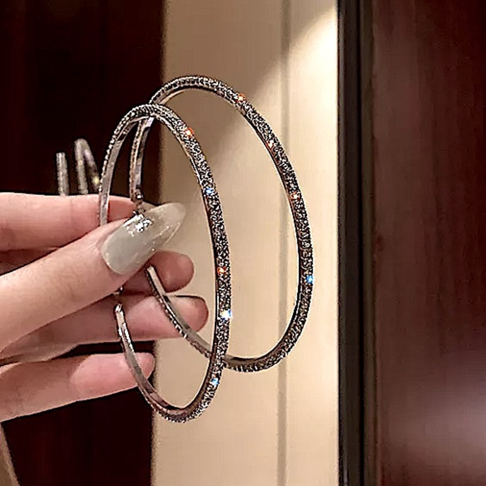 SILVER RHINESTONE HOOP EARRINGS - Picture 8 of 8